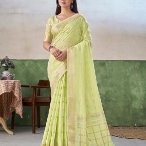 Panache Pista Zari Weaving Linen Silk Saree With Fancifull Blouse Piece