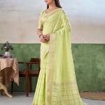 Panache Pista Zari Weaving Linen Silk Saree With Fancifull Blouse Piece