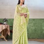Panache Pista Zari Weaving Linen Silk Saree With Fancifull Blouse Piece