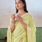 Panache Pista Zari Weaving Linen Silk Saree With Fancifull Blouse Piece