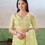 Panache Pista Zari Weaving Linen Silk Saree With Fancifull Blouse Piece