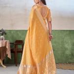 Vivacious Yellow Zari Weaving Linen Silk Saree With Hypnotic Blouse Piece