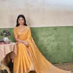 Vivacious Yellow Zari Weaving Linen Silk Saree With Hypnotic Blouse Piece