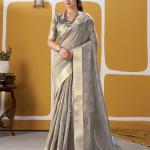 Murmurous Grey Zari Weaving Linen Silk Saree With Sophisticated Blouse Piece
