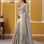 Murmurous Grey Zari Weaving Linen Silk Saree With Sophisticated Blouse Piece