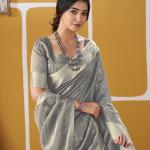 Murmurous Grey Zari Weaving Linen Silk Saree With Sophisticated Blouse Piece