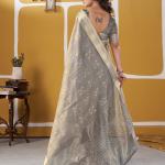 Murmurous Grey Zari Weaving Linen Silk Saree With Sophisticated Blouse Piece