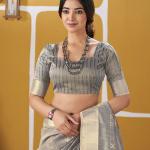 Murmurous Grey Zari Weaving Linen Silk Saree With Sophisticated Blouse Piece