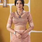 Resonant Peach Zari Weaving Linen Silk Saree With Excellent Blouse Piece