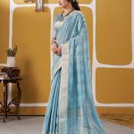 Transcendent Sky Zari Weaving Linen Silk Saree With Elegant Blouse Piece