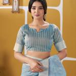 Transcendent Sky Zari Weaving Linen Silk Saree With Elegant Blouse Piece