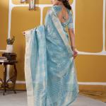 Transcendent Sky Zari Weaving Linen Silk Saree With Elegant Blouse Piece