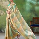 Staring Multicolor Zari Weaving Linen Silk Saree With Precious Blouse Piece