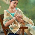 Staring Multicolor Zari Weaving Linen Silk Saree With Precious Blouse Piece