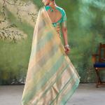 Staring Multicolor Zari Weaving Linen Silk Saree With Precious Blouse Piece