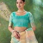Staring Multicolor Zari Weaving Linen Silk Saree With Precious Blouse Piece