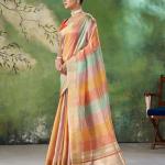 Mesmerising Multicolor Zari Weaving Linen Silk Saree With Enigmatic Blouse Piece