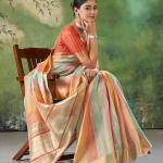 Mesmerising Multicolor Zari Weaving Linen Silk Saree With Enigmatic Blouse Piece