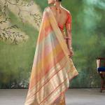 Mesmerising Multicolor Zari Weaving Linen Silk Saree With Enigmatic Blouse Piece