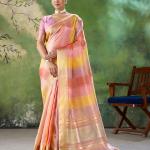 Ravishing Multicolor Zari Weaving Linen Silk Saree With Delightful Blouse Piece