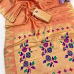 Engrossing Peach Tissue Silk Paithani Saree With Inspiring Blouse Piece