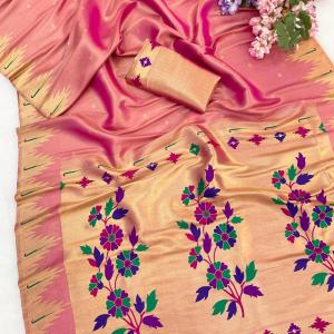 Fragrant Pink Tissue Silk Paithani Saree With Mesmeric Blouse Piece