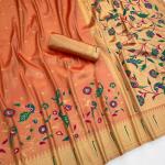 Profuse Peach Tissue Silk Paithani Saree With Enchanting Blouse Piece
