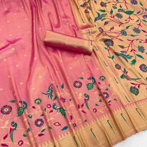 Whimsical Pink Tissue Silk Paithani Saree With Enthralling Blouse Piece