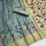 Entrancing Sky Tissue Silk Paithani Saree With Invaluable Blouse Piece