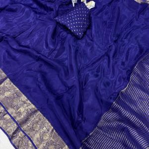 Lagniappe Navy Blue Pure Zari Weaving Banarasi Silk Saree With Improbable Blouse Piece