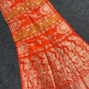 Scintilla Orange Banarasi Tissue Silk Saree With Adorable Blouse Piece