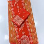 Scintilla Orange Banarasi Tissue Silk Saree With Adorable Blouse Piece