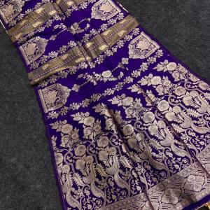 Proficient Royal Blue Banarasi Tissue Silk Saree With Exuberant Blouse Piece
