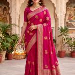 Resonant Dark Pink Banarasi Khadi Silk Saree With Mellifluous Blouse Piece