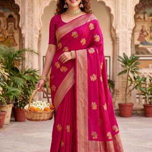 Resonant Dark Pink Banarasi Khadi Silk Saree With Mellifluous Blouse Piece