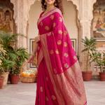 Resonant Dark Pink Banarasi Khadi Silk Saree With Mellifluous Blouse Piece