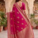 Resonant Dark Pink Banarasi Khadi Silk Saree With Mellifluous Blouse Piece