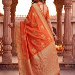 Refreshing Orange Banarasi Khadi Silk Saree With Exuberant Blouse Piece