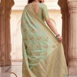 Ratatouille Pista Banarasi Khadi Silk Saree With Gorgeous Blouse Piece