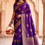 Seraglio Purple Banarasi Khadi Silk Saree With Stylish Blouse Piece