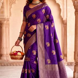 Seraglio Purple Banarasi Khadi Silk Saree With Stylish Blouse Piece