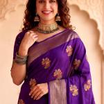 Seraglio Purple Banarasi Khadi Silk Saree With Stylish Blouse Piece