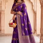 Seraglio Purple Banarasi Khadi Silk Saree With Stylish Blouse Piece