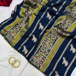 Panache Black Banarasi Tissue Silk Saree With Fancifull Blouse Piece