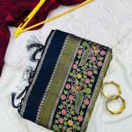 Panache Black Banarasi Tissue Silk Saree With Fancifull Blouse Piece