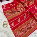 Murmurous Red Banarasi Tissue Silk Saree With Sophisticated Blouse Piece