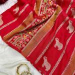 Murmurous Red Banarasi Tissue Silk Saree With Sophisticated Blouse Piece