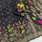 Winsome Black Khadi Georgette Banarasi Silk Saree With Enamoring Blouse Piece