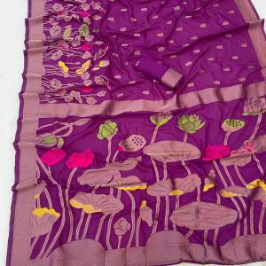Transcendent Purple Khadi Georgette Banarasi Silk Saree With Elegant Blouse Piece