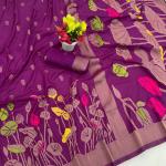 Transcendent Purple Khadi Georgette Banarasi Silk Saree With Elegant Blouse Piece